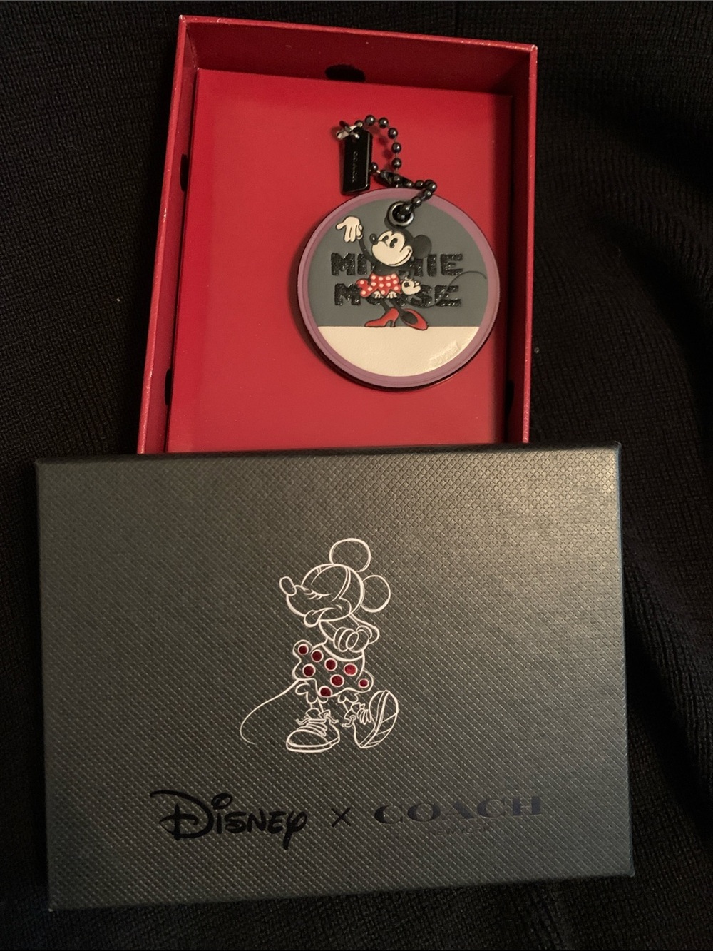 Coach Minnie Mouse Round Bag Charm — Pink, Gray, Red